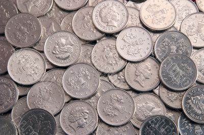 Five pence coins