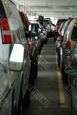 Lines of cars on lower deck