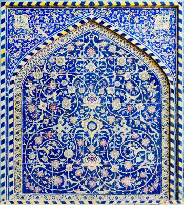 tiled background, oriental ornaments from Isfahan Mosque, Iran