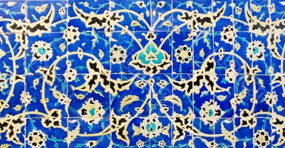 tiled background, oriental ornaments from Isfahan Mosque, Iran