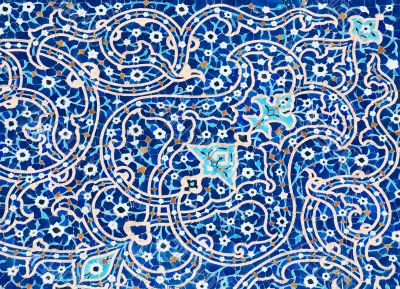 tiled background, oriental ornaments from Isfahan Mosque, Iran