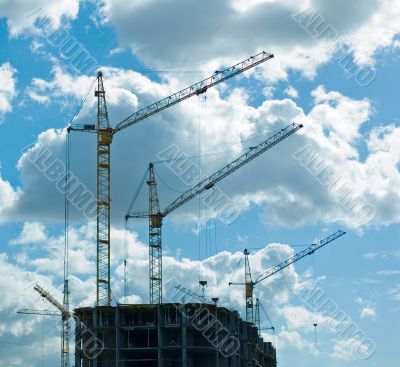 construction cranes over blue sky background construction cranes over blue sky background
