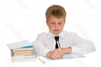 young boy studying