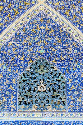 tiled background, oriental ornaments from Isfahan Mosque, Iran