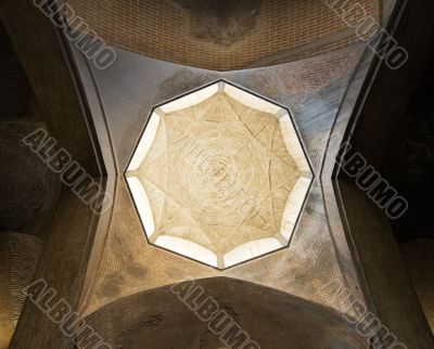 Dome of an ancient mosque, oriental ornaments from Isfahan, Iran