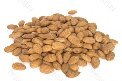 Pile of almonds isolated on white background