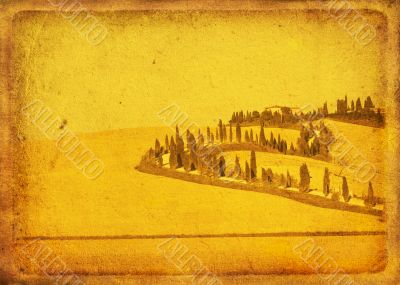 vintage postcard with classical tuscan view