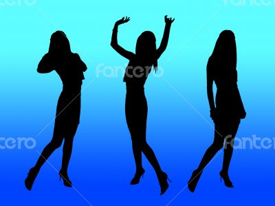  Party women silhouettes,blue night club lights