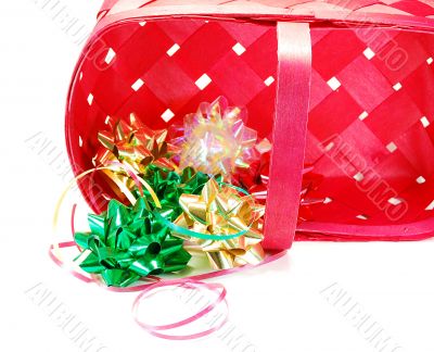 Festive ribbons  bows and red basket