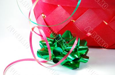 Festive ribbons  bows and red basket
