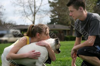 Teens with a dog