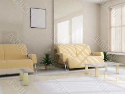 Interior in light tones sofa table window jalousie