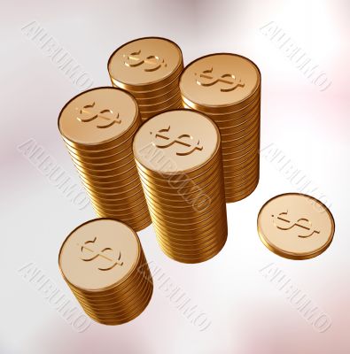 Gold coins with stamping dollar