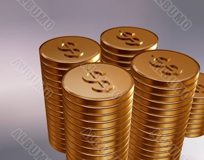 Gold coins with stamping dollar