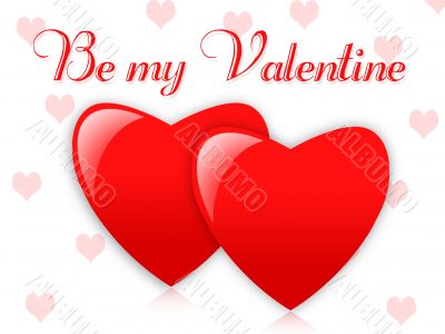 Valentines card with two hearts and wish
