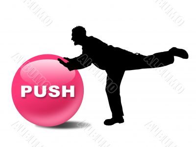 Man silhouette with button push, vector