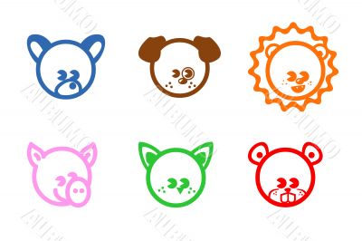 Six colored icons with animals