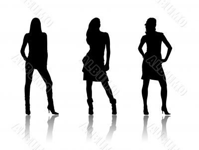 three black fashion girls silhouettes