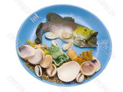 Fish on plate with shells