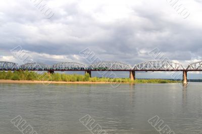 Railroad bridge through the Ob`
