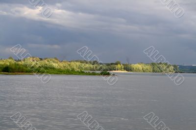 View on the river the Ob`, the bushes