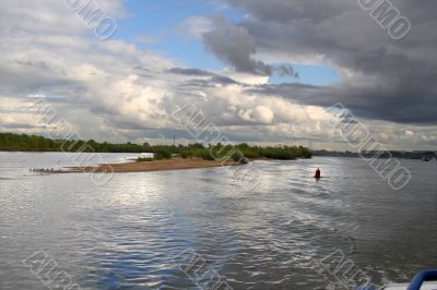 View on the river the Ob`, the sand-bar