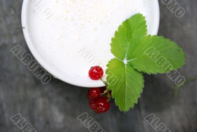 Milk and strawberry leaves