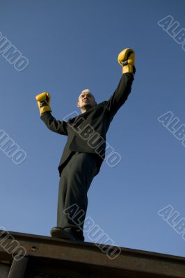 Punk Businessman with Boxing Gloves Claims Victory