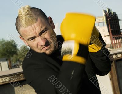 Punk Businessman with Boxing Gloves