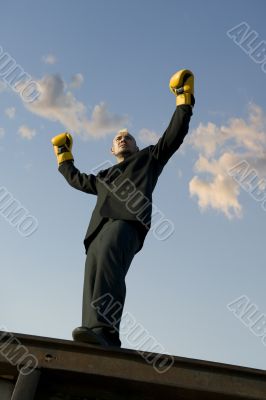 Punk Businessman with Boxing Gloves Claims Victory