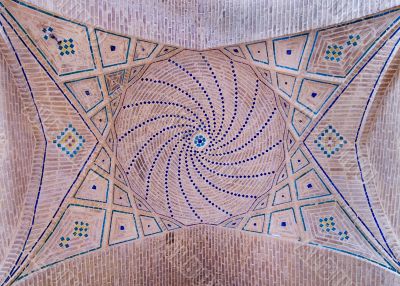 Dome of an ancient mosque, oriental ornaments from Shiraz, Iran