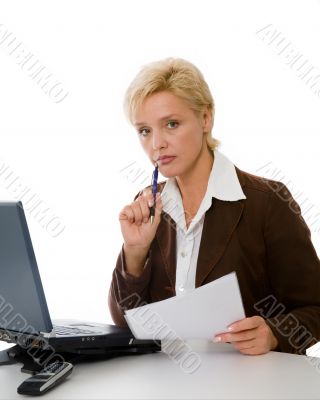 business woman works with the document