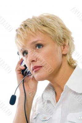 woman with headset, isolated on white