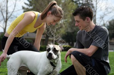 Teens with a dog