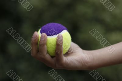 childs hand with tennis ball
