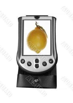 Mobile phone with lemon on screen