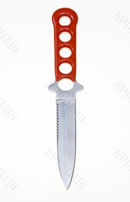 Knife with a red handle on white
