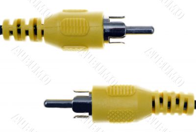 Stereo pins with cord on white Stereo pins with cord on white