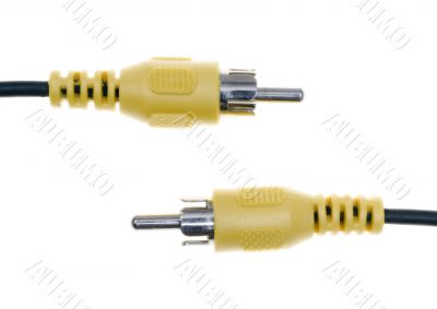 Stereo pins with cord on white Stereo pins with cord on white