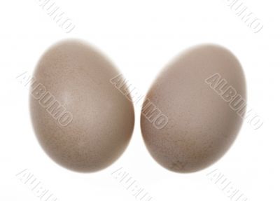 Two free range chicken eggs isolated on white