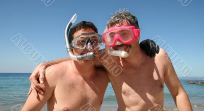 Men go snorkeling