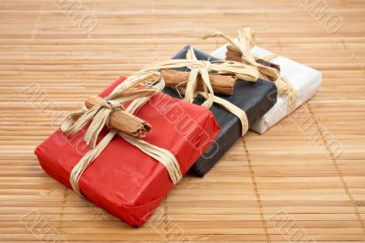 Three gifts on bamboo mat