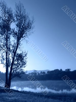 Blue morning by the lake