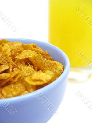 Bowl of cereal and orange juice