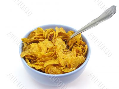 Bowl of cereal with spoon, clipping path included