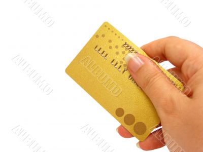 Hand holding credit card, clipping path included