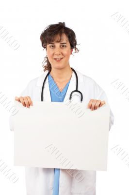 Female doctor holding the placard