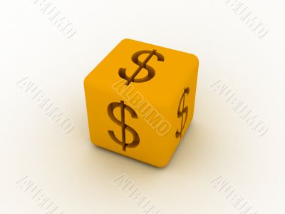 Cube with sign of dollar