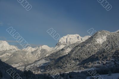 Alpine valley with new snow