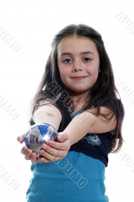 Young girl with an earth puzzle Young girl with an earth puzzle
